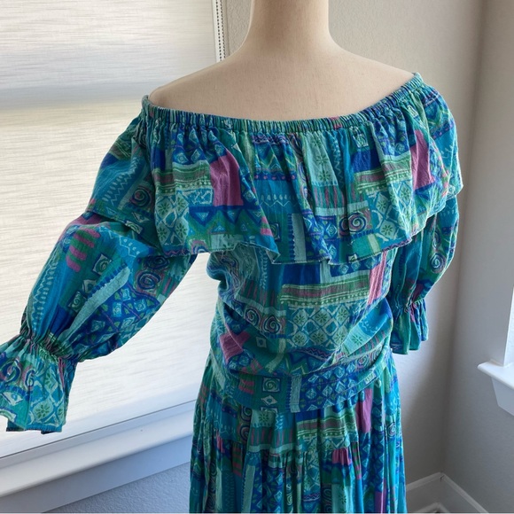 Vintage Two Piece Maxi Skirt Set with Top ResortWear Beach Dress Size Small v - Picture 3 of 12